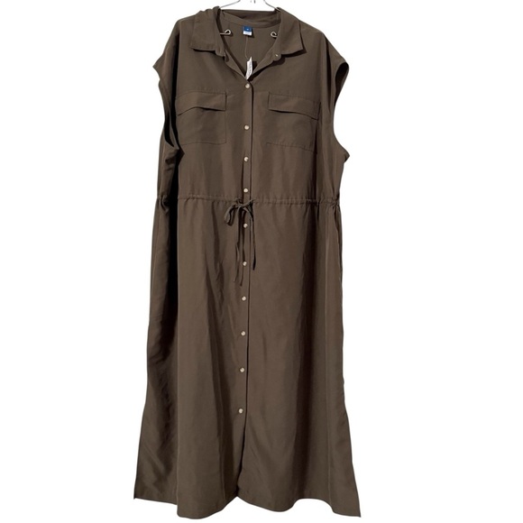 NEW Old Navy Waist Defined Collared Sleeveless Utility Midi Dress Army Green 2X - Picture 2 of 15